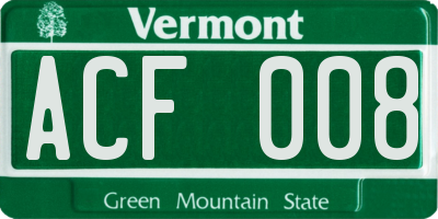 VT license plate ACF008