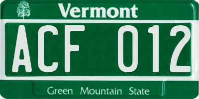 VT license plate ACF012