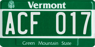 VT license plate ACF017