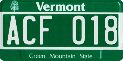 VT license plate ACF018