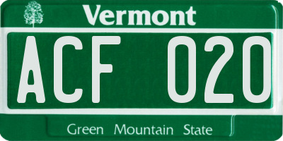 VT license plate ACF020