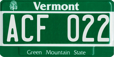 VT license plate ACF022