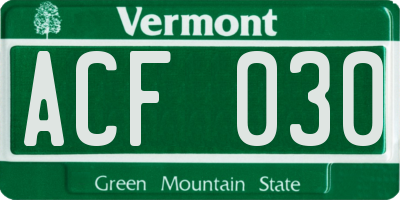 VT license plate ACF030