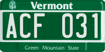 VT license plate ACF031