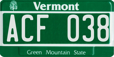 VT license plate ACF038