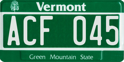 VT license plate ACF045