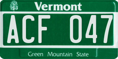 VT license plate ACF047