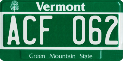 VT license plate ACF062