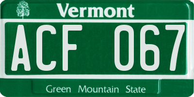 VT license plate ACF067