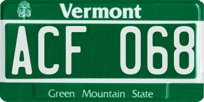 VT license plate ACF068