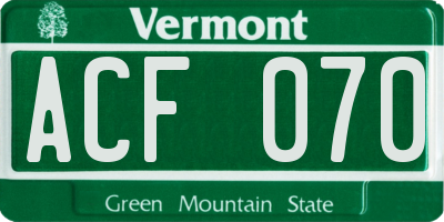 VT license plate ACF070