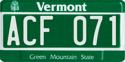 VT license plate ACF071