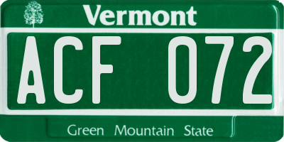 VT license plate ACF072