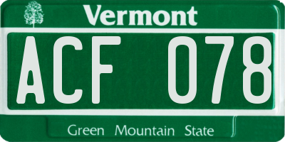 VT license plate ACF078