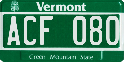 VT license plate ACF080