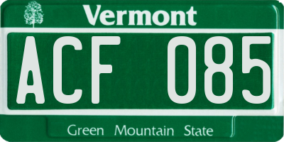 VT license plate ACF085