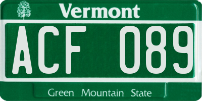 VT license plate ACF089