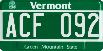 VT license plate ACF092