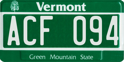 VT license plate ACF094