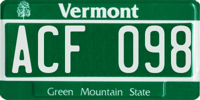 VT license plate ACF098