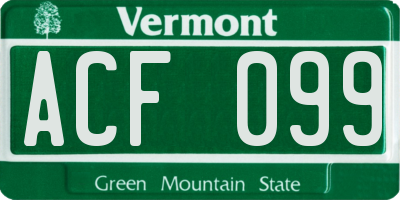 VT license plate ACF099