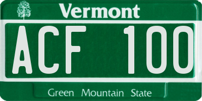 VT license plate ACF100