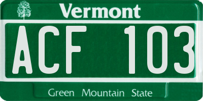 VT license plate ACF103