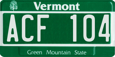 VT license plate ACF104