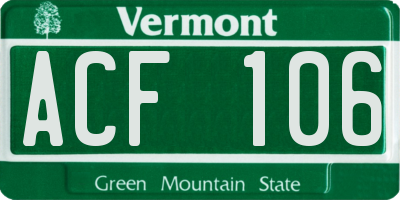 VT license plate ACF106