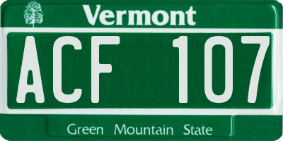 VT license plate ACF107