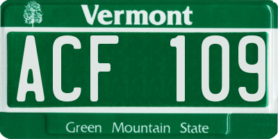 VT license plate ACF109