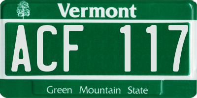 VT license plate ACF117