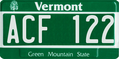 VT license plate ACF122