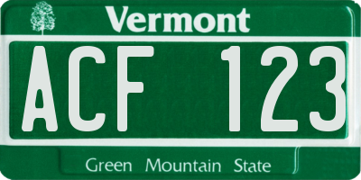 VT license plate ACF123