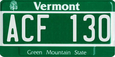 VT license plate ACF130