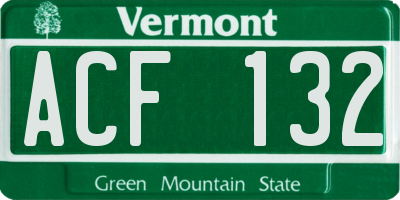 VT license plate ACF132