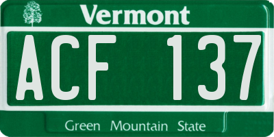 VT license plate ACF137