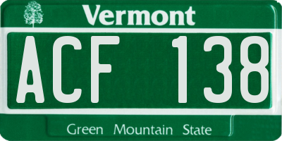 VT license plate ACF138