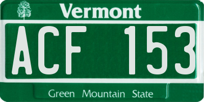 VT license plate ACF153