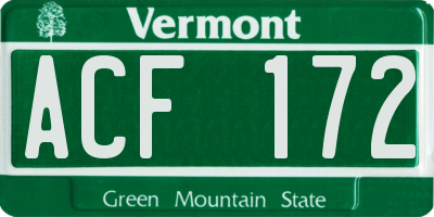 VT license plate ACF172