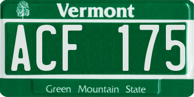 VT license plate ACF175