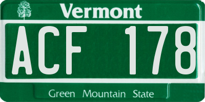 VT license plate ACF178