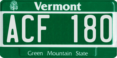 VT license plate ACF180