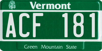 VT license plate ACF181