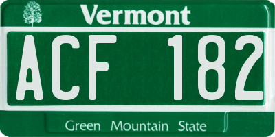 VT license plate ACF182