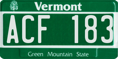 VT license plate ACF183