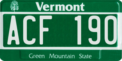 VT license plate ACF190