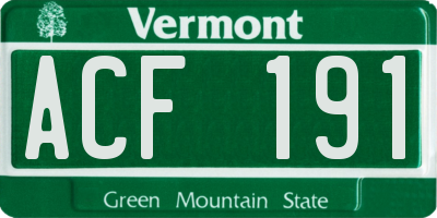 VT license plate ACF191