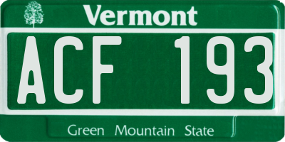 VT license plate ACF193