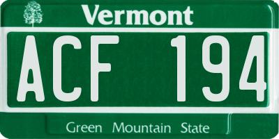 VT license plate ACF194